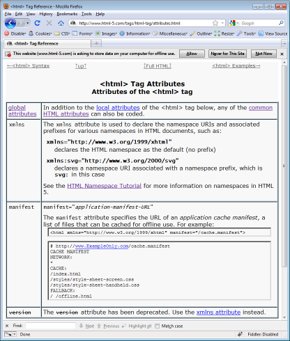 <html> manifest attribute in Firefox